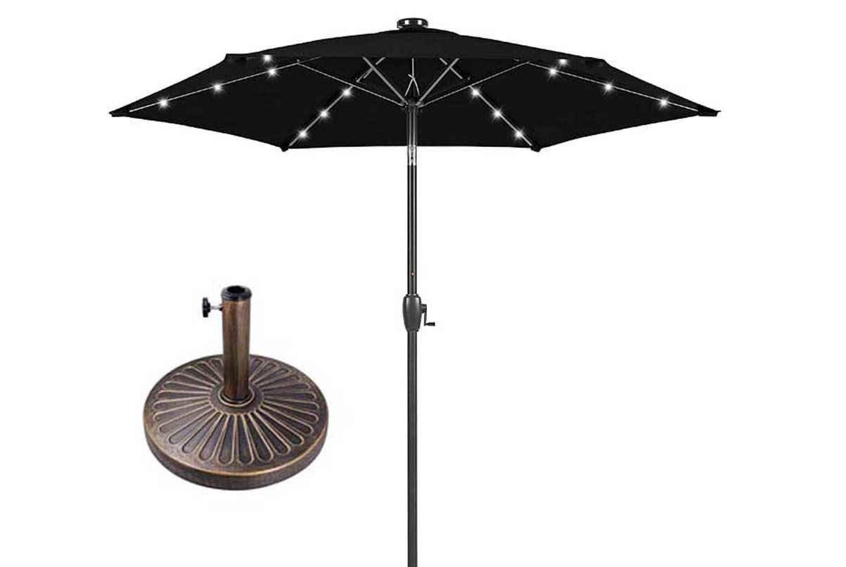 black umbrellas